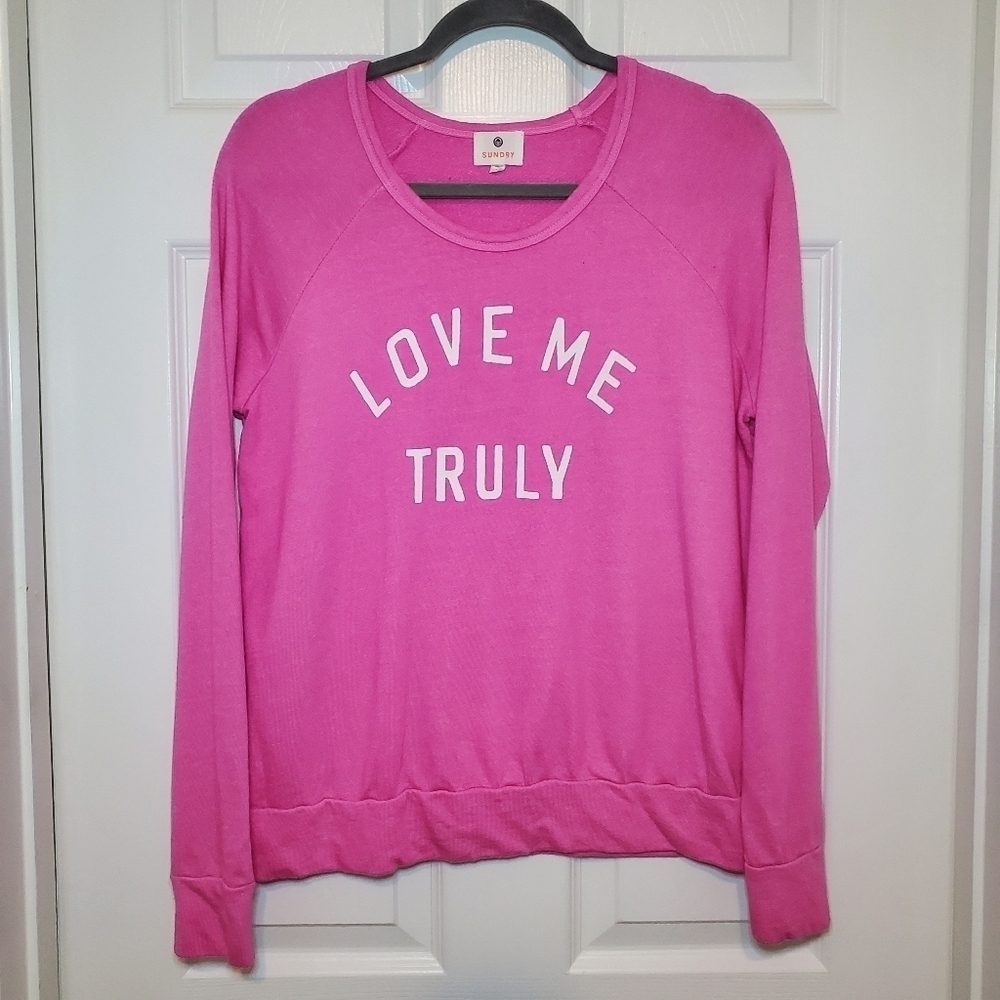 Sundry Pink Love Me Truly Pull Over Sweatshirt Sz S